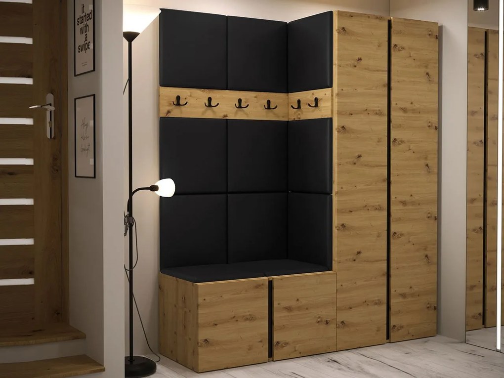 Mobilier Hol Timothy III (Stejar artisan + Stejar artisan + Negru) (piele ecologică Soft 011 (Negru)). 1059880