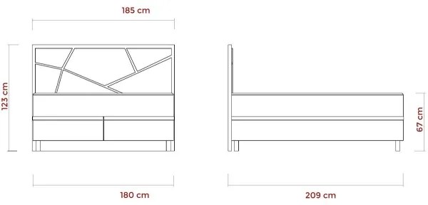 Pat tapițat NAOMI 180x200 cm, cu saltele incluse și spațiu de depozitare, bej