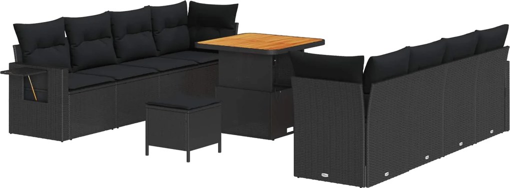 vidaXL Set de canapele pentru grădină cu pernă 11 pcs Negru poliratan