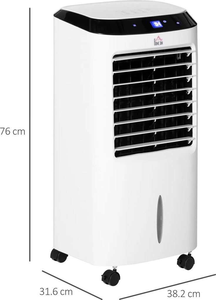 HOMCOM Răcitor de Aer Portabil 4-în-1 de 10L cu Umidificator, Sistem de Răcire, Timer 8 Ore, Telecomandă, pentru Încăperi de până la 20㎡, 60W, ABS, Alb și Negru, 38,2 x 31,6 x 76 cm | Aosom Romania