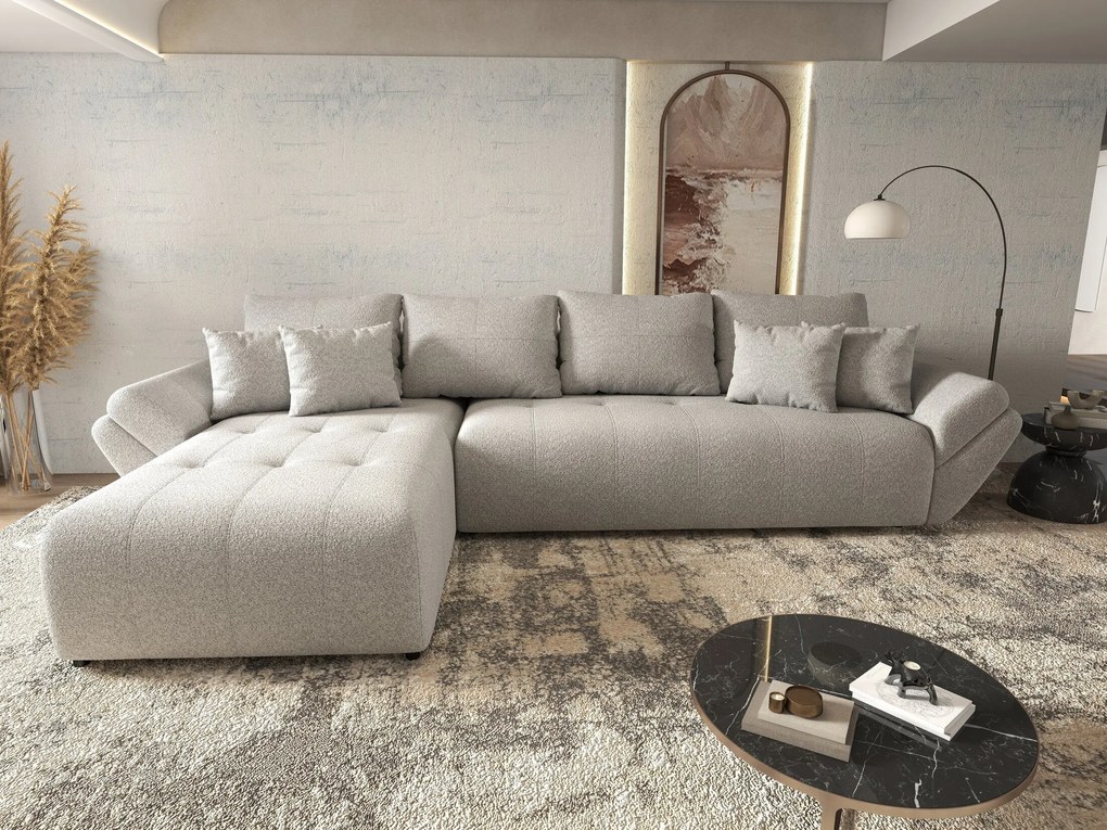 Colțar extensibil dumonde cu ladă de depozitare si sezut confortabil din spuma high-density, Berlin XL Euphoria Dove 350x185 cm