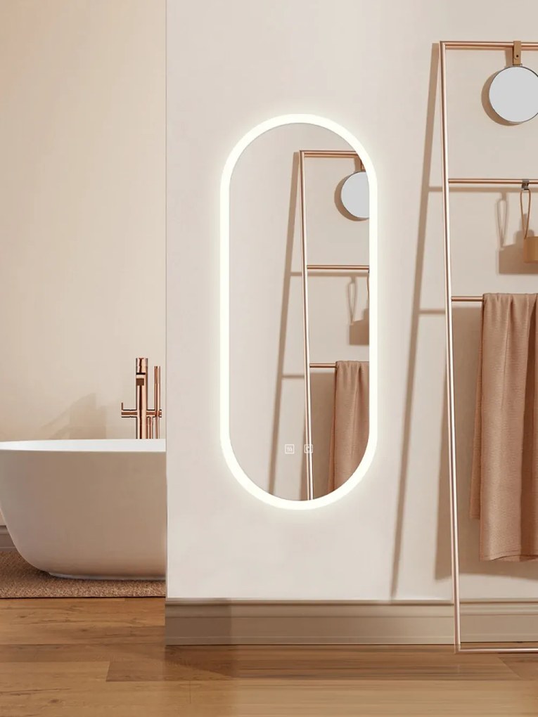 Oglindă baie, Multifuncțională, Iluminare LED Touch, Intensitate reglabila, Sistem Dezaburire, 100x40 cm