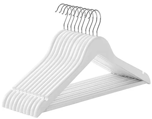 Set 10 umerase din lemn, Songmics, CRW03W10, Alb, 44 x 23 cm