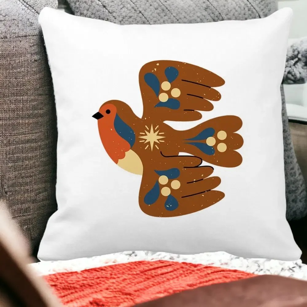 Perna Decorativa Patrata Pasare, 40x40 cm, Alba Mata, Husa Detasabila, Perna Inclusa, BEKZ®