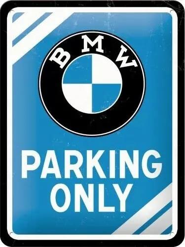 Placă metalică BMW - Parking Only - Blue, (15 x 20 cm)