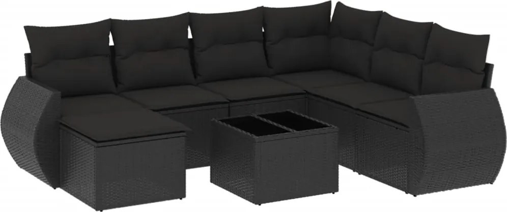 vidaXL Set mobilier de grădină cu perne, 8 piese, negru, poliratan