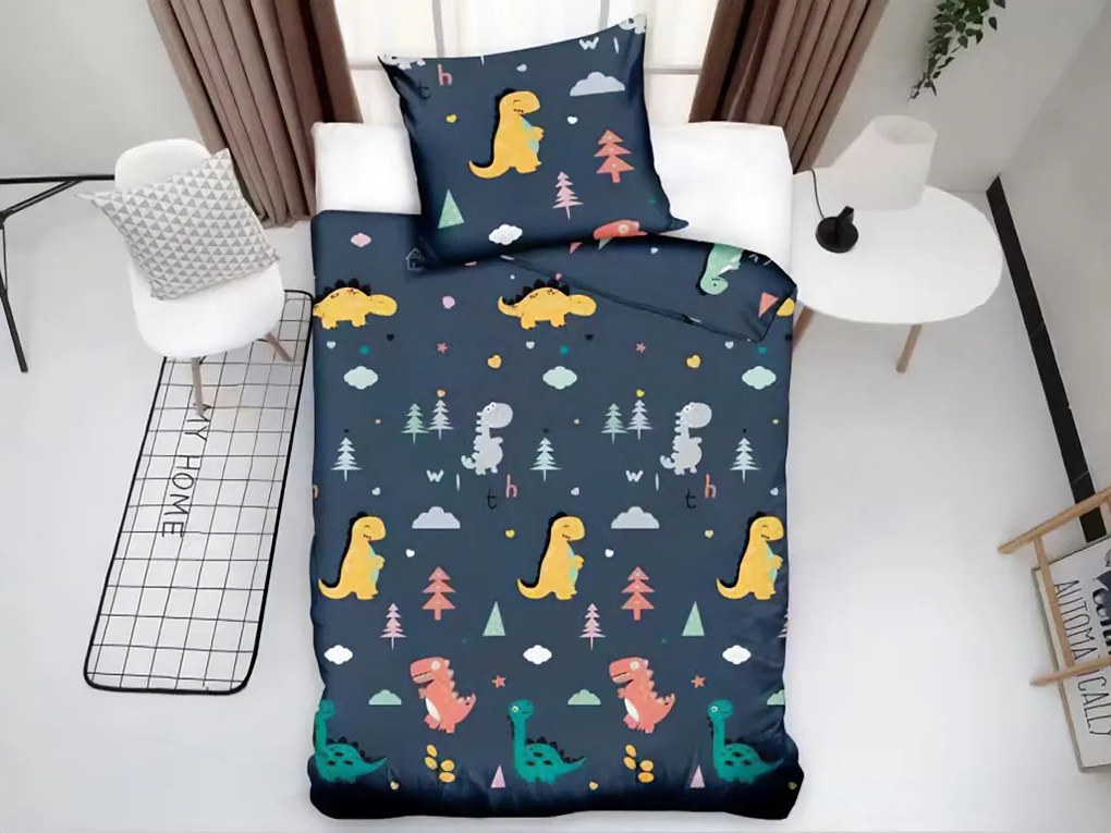 Lenjerie de pat pentru copii Culoare albastru inchis, DINOLES