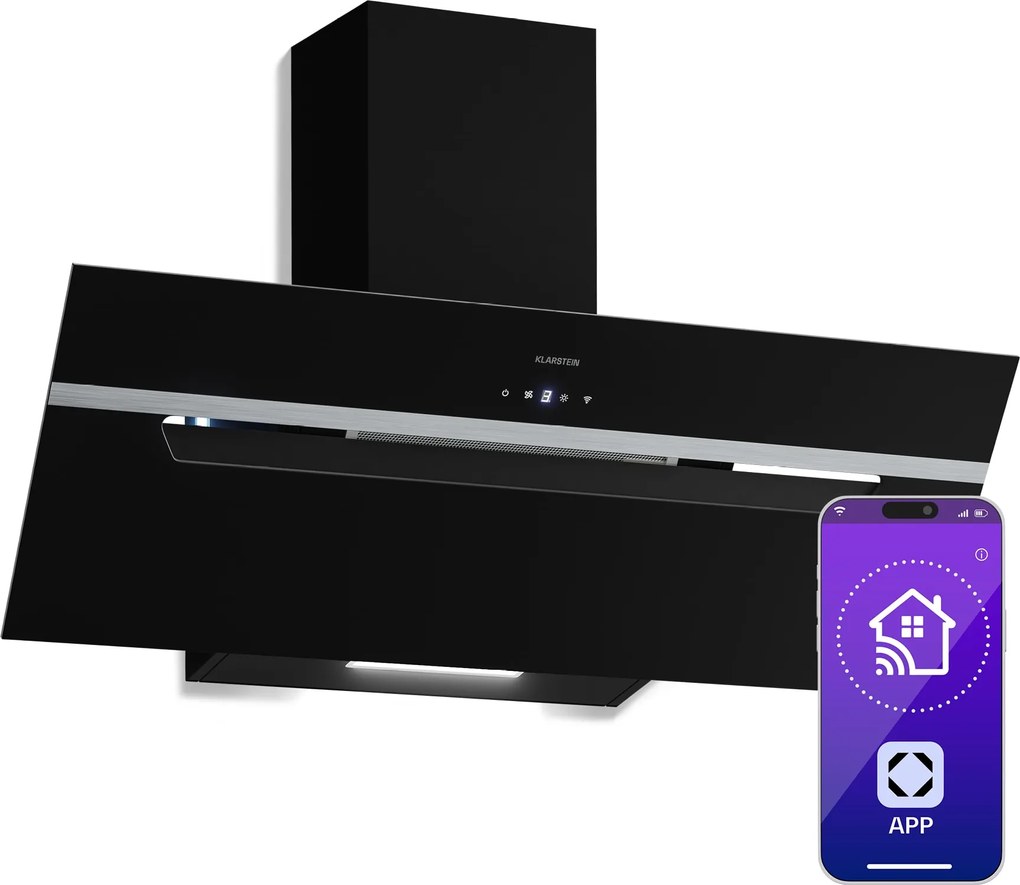 Klarstein BigBite hota înclinată | mod de evacuare a aerului și recirculare | sticlă de siguranță | 417 m³/h | 90 cm