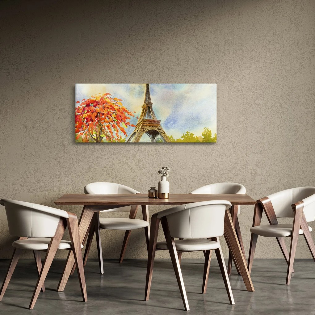 Tablou pictat cu turnul Eiffel (120x50 cm)