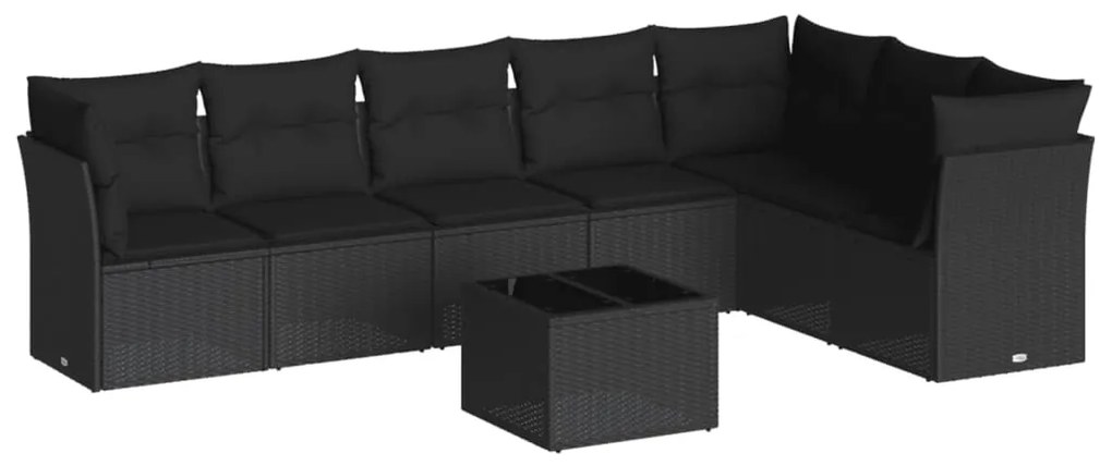 3217745 vidaXL Set mobilier de grădină cu perne, 8 piese, negru, poliratan