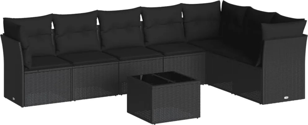 vidaXL Set mobilier de grădină cu perne, 8 piese, negru, poliratan