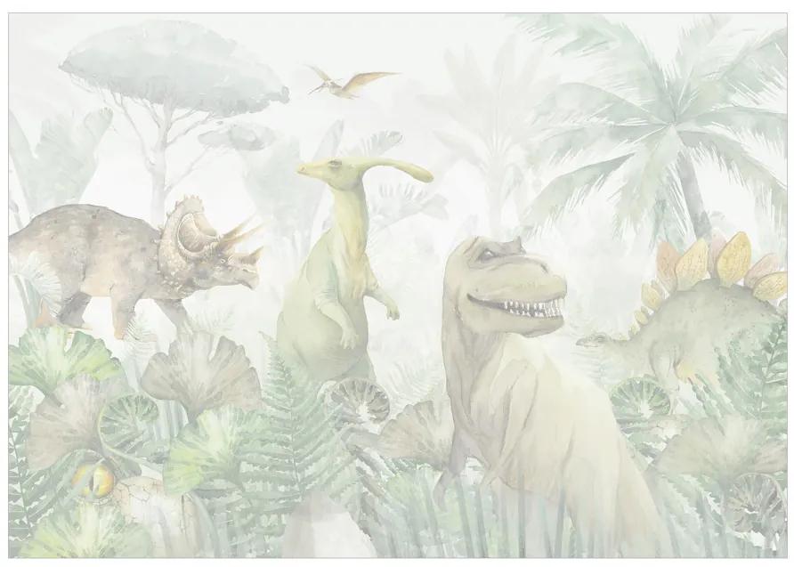 Fototapet - Dinozauri - reptile acuarelate în junglă preistorică