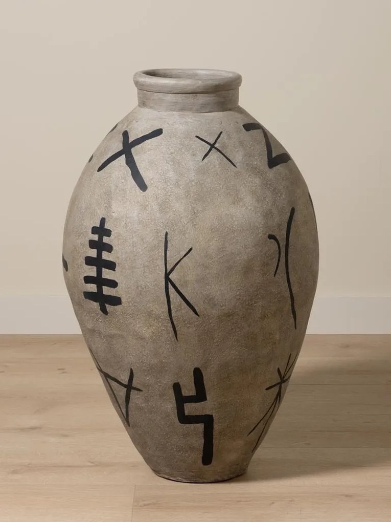 Vas decorativ din teracotta cu motive tribale, H83 cm , "Ritual"