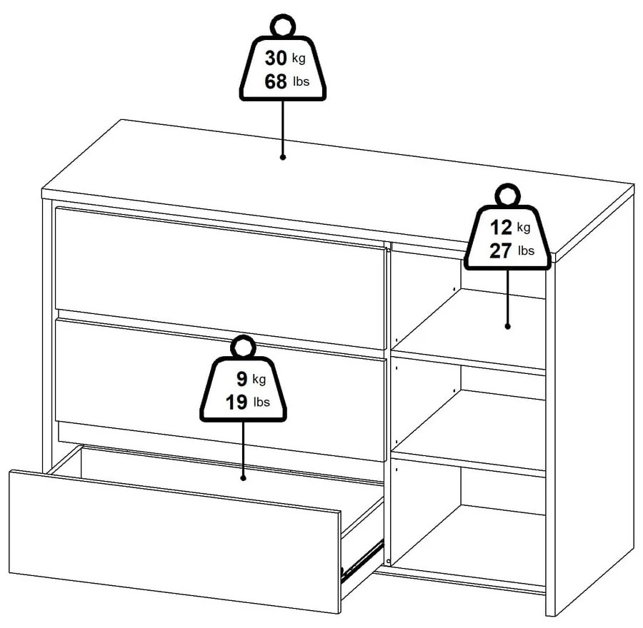 Comodă albă-în culoare naturală cu aspect de lemn de stejar 119x84x48 cm Next – Tvilum