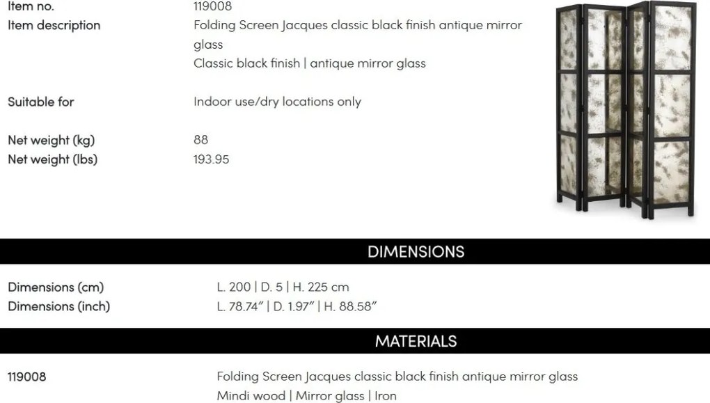 Paravan decorativ LUX, Lemn, Oglinda, Jacques