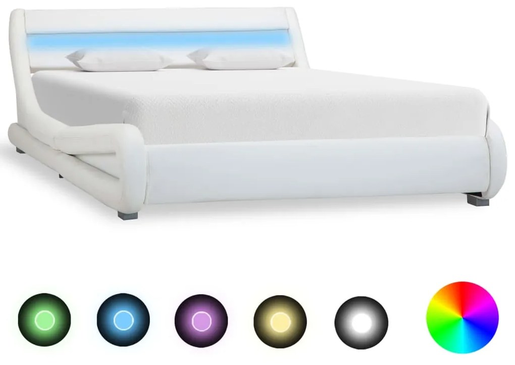 285734 vidaXL Cadru de pat cu LED, alb, 120 x 200 cm, piele ecologică