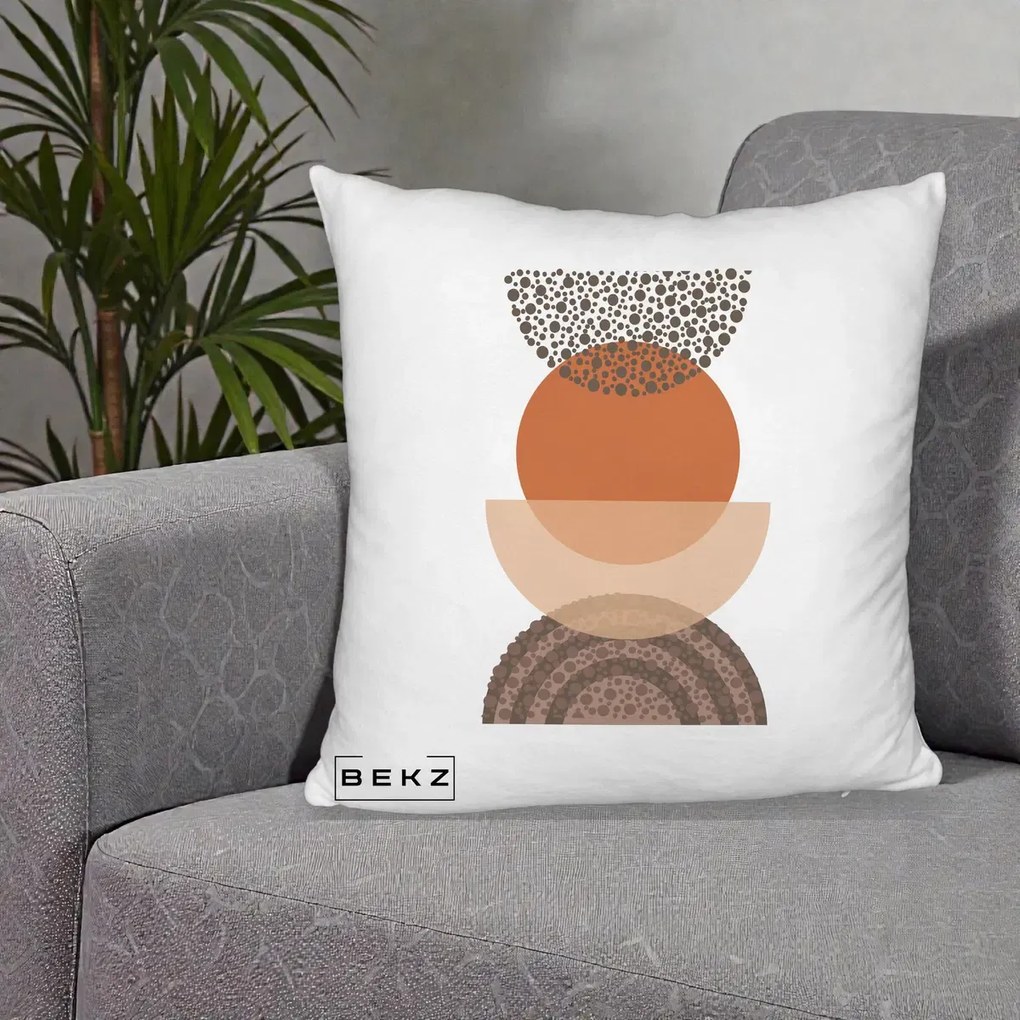 Perna Decorativa Boho Stiva Forme Punctate Terracotta, 40x40 cm, Alb Pufos, Husa Detasabila, Perna Inclusa, BEKZ®