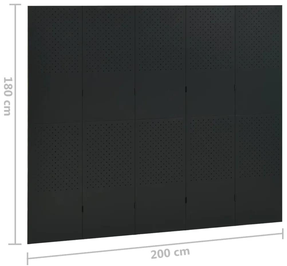 Paravan de camera cu 5 panouri, negru, 200x180 cm, otel Negru, 200 x 180 cm, 1