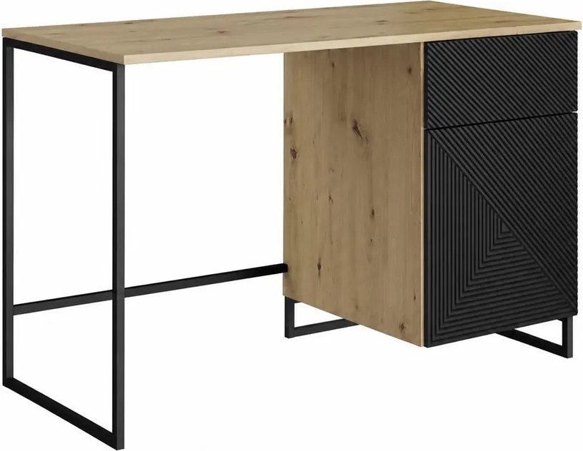 Birou Asha 120 cm cu sertar - craftsman / negru mat / negru ardezie