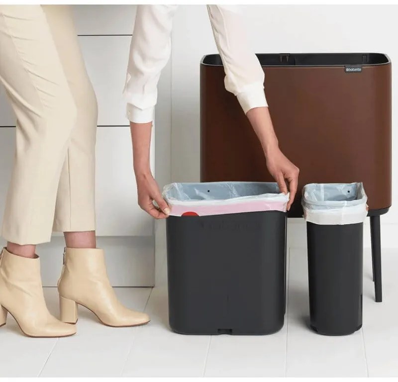 Cos pentru gunoi colectare selectiva Brabantia Bo Touch 1005548, 11+23 L, Deschidere lina si silentioasa, Deschidere mare, Maro