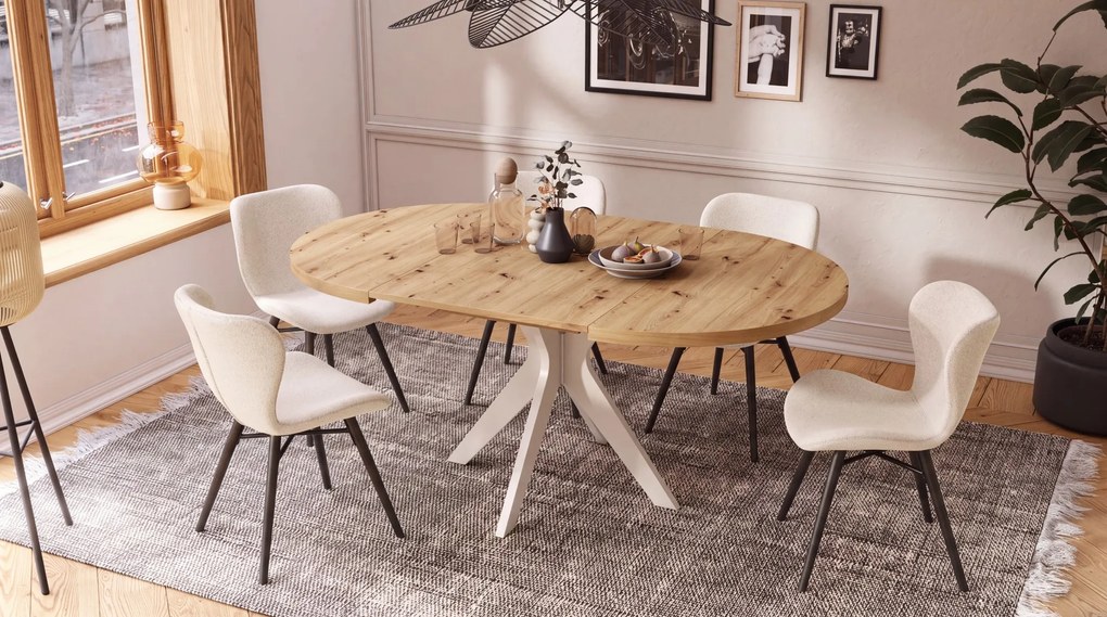 MAZZONI EXPORT ALTEA Crem (țesătură Monza 90) / picioare negre – SCAUN MODERN TAPIȚAT CU BOUCLÉ PENTRU LIVING, SUFRAGERIE ȘI BUCĂTĂRIE