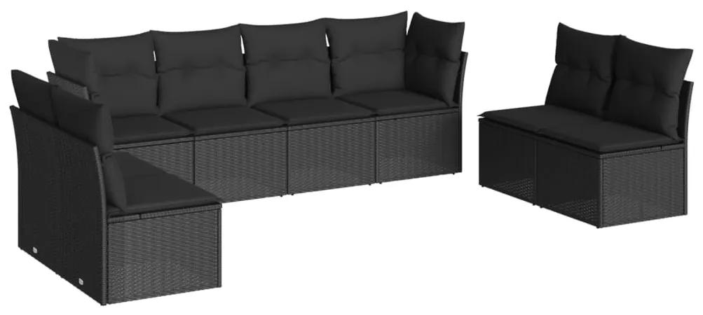 3217445 vidaXL Set mobilier de grădină cu perne, 8 piese, negru, poliratan