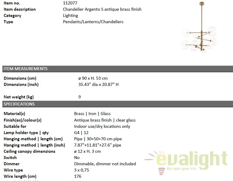 Candelabru deoasebit cu 12 surse de lumina Argento S alama antic 112077 HZ