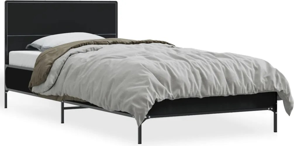 vidaXL Cadru de pat, negru, 100x200 cm, lemn prelucrat și metal