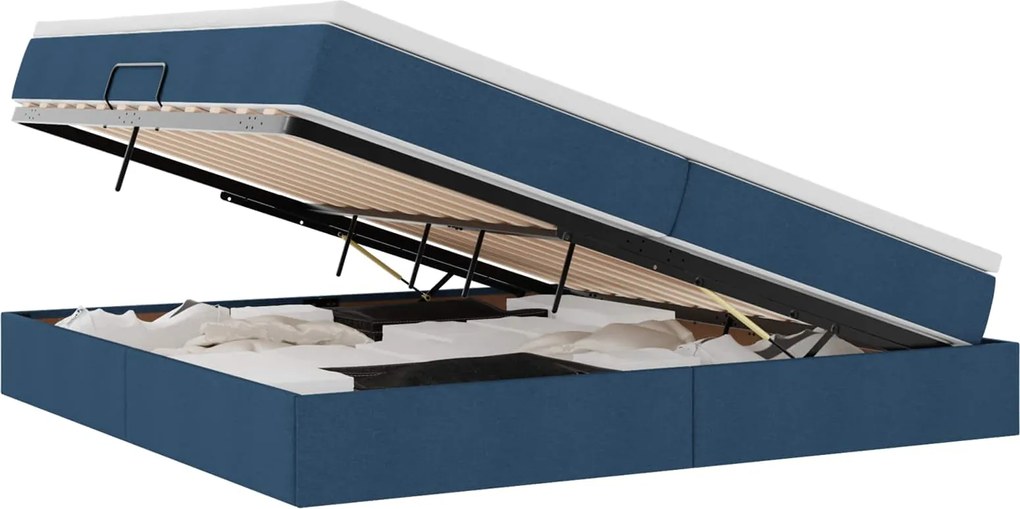 vidaXL Pat cu saltea și spațiu de depozitare albastru 200 x 200 cm