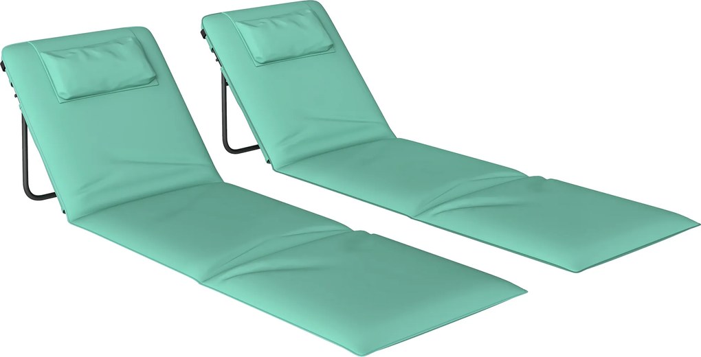 Outsunny Set de 2 Covorașe de Plajă Pliabile cu Spătar Reglabil Tetieră Căptușită 146x50x2 cm Verde | Aosom Romania