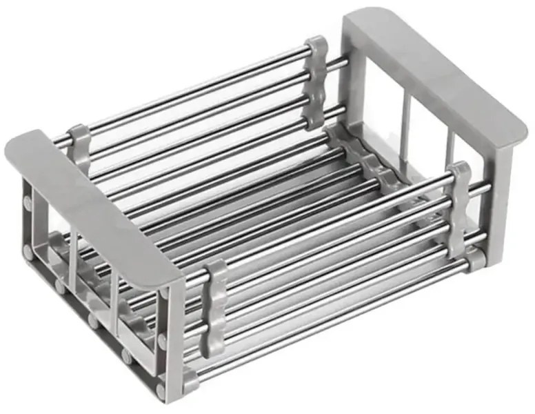 Resigilat: Suport reglabil de depozitare si scurgere Sinkmate, Instalare usoara, Compact, Pana la 10 kg, Gri/Argintiu
