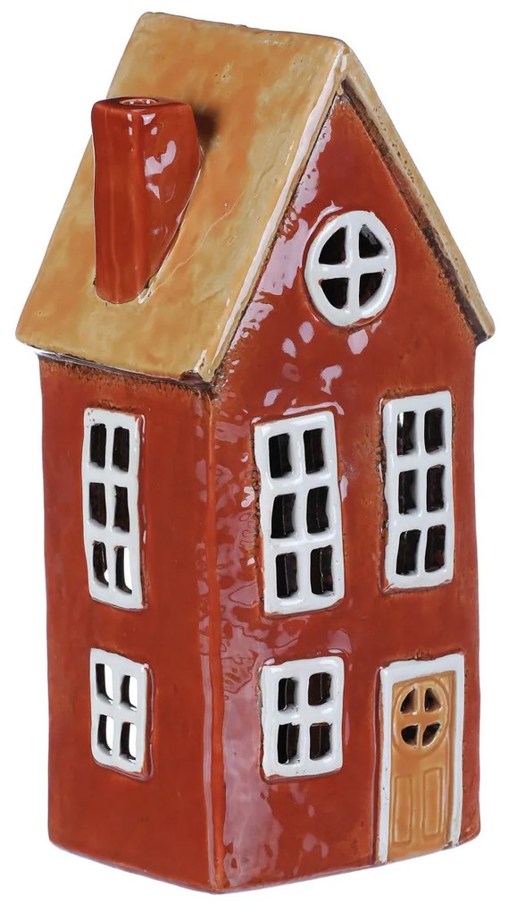 Suport lumânare Casă roșu, ceramică,1 x 9 x 23 cm