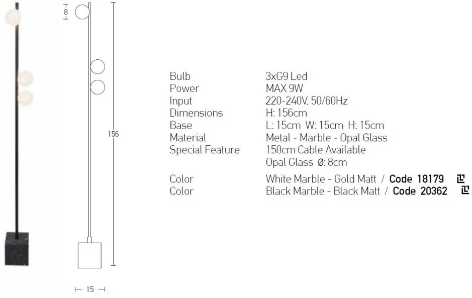 Lampadar, lampa de podea design modern Vionce alb, auriu