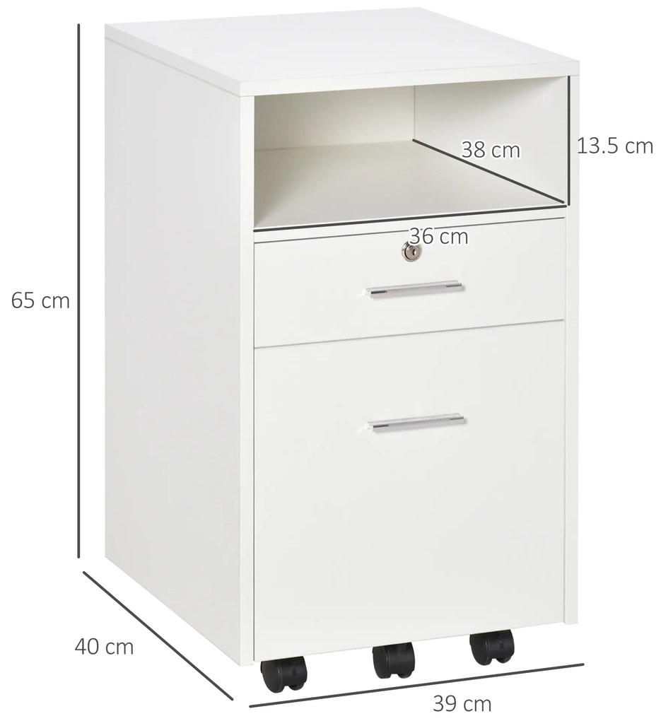 Vinsetto Dulap cu Sertare Blocabile, 2 Chei Incluse, cu 5 roti cu rotatie la 360°, Spațiu Optimizat, Alb | Aosom Romania