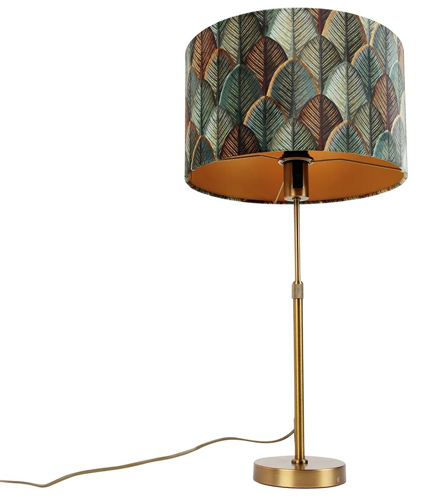Lampă de masă bronz cu abajur din velur cu design frunze și interior auriu - Parte