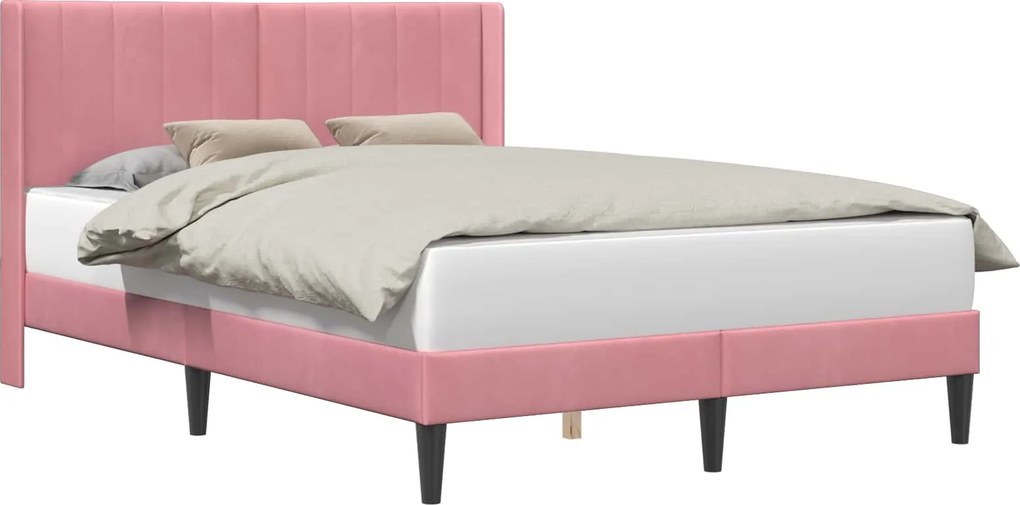 vidaXL Cadru de pat cu headboard Roz 140 x 190 cm Catifea