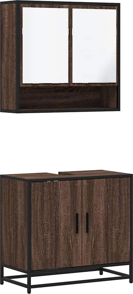 vidaXL Set mobilier de baie, 2 piese, stejar maro, lemn prelucrat