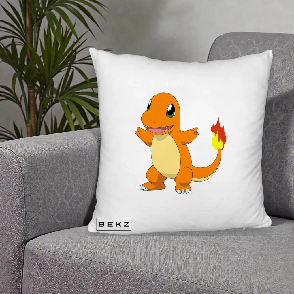 Perna Personalizata Charmander Pokemon, 40x40 cm, Alb Pufos, Husa Detasabila, Perna Inclusa, BEKZ®