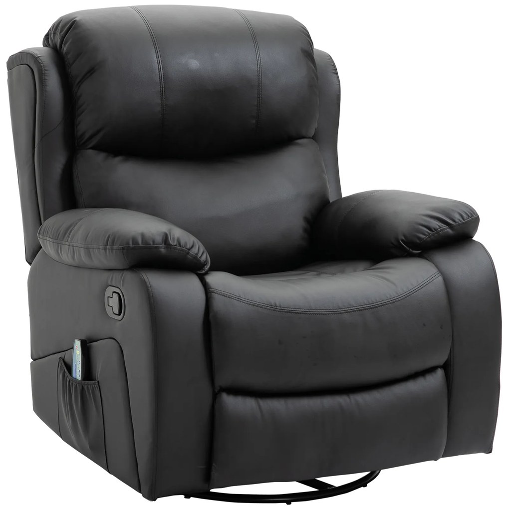 HOMCOM Fotoliu Relax cu 8 Puncte de Masaj si Telecomanda, Fotoliu Rabatabil cu Suport pentru Picioare, 97x92X104cm Negru | Aosom RO