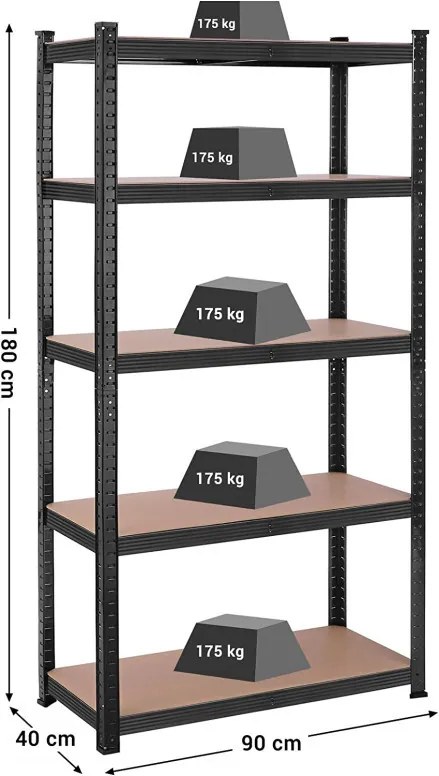 Raft Songmics, 5 rafturi, 180 x 90 x 40 cm, Negru, GLR040B01