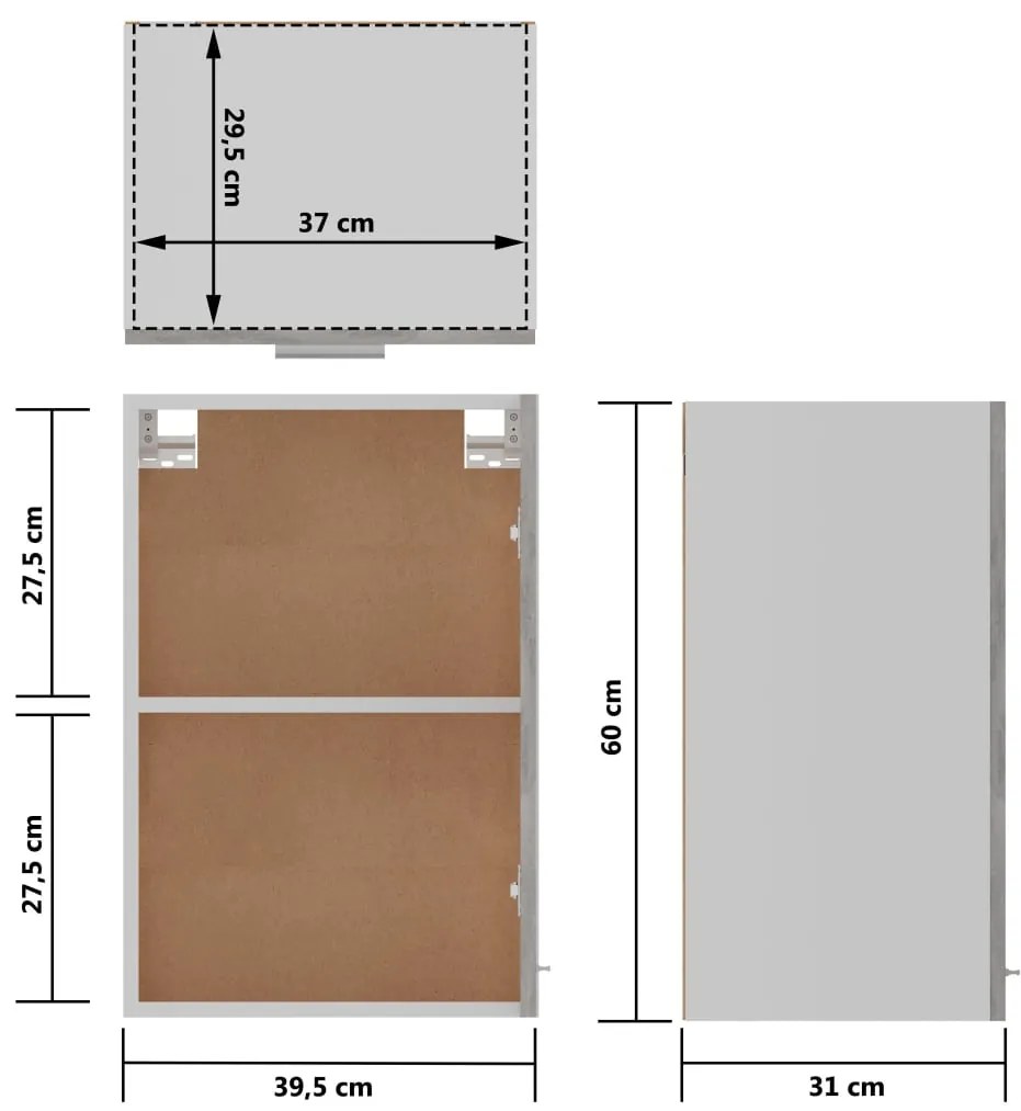 Dulap suspendat, gri beton, 39,5x31x60 cm, PAL Gri beton, Dulap suspendat 40 cm, 1