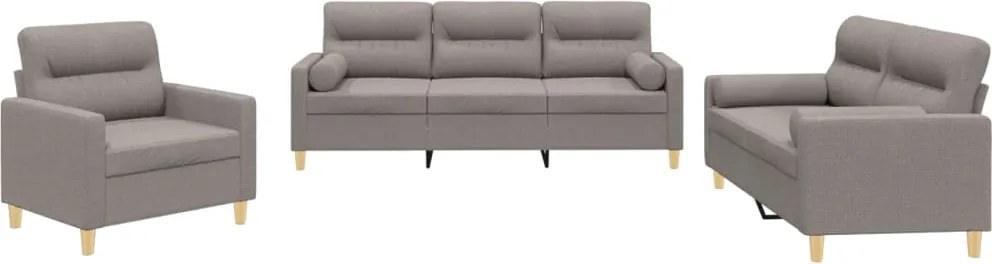 vidaXL Set de canapele cu perne, 3 piese, gri taupe, textil