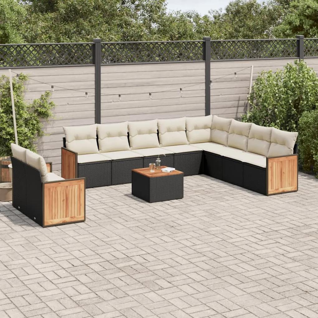 3260201 vidaXL Set canapele de grădină cu perne, 11 piese, negru, poliratan
