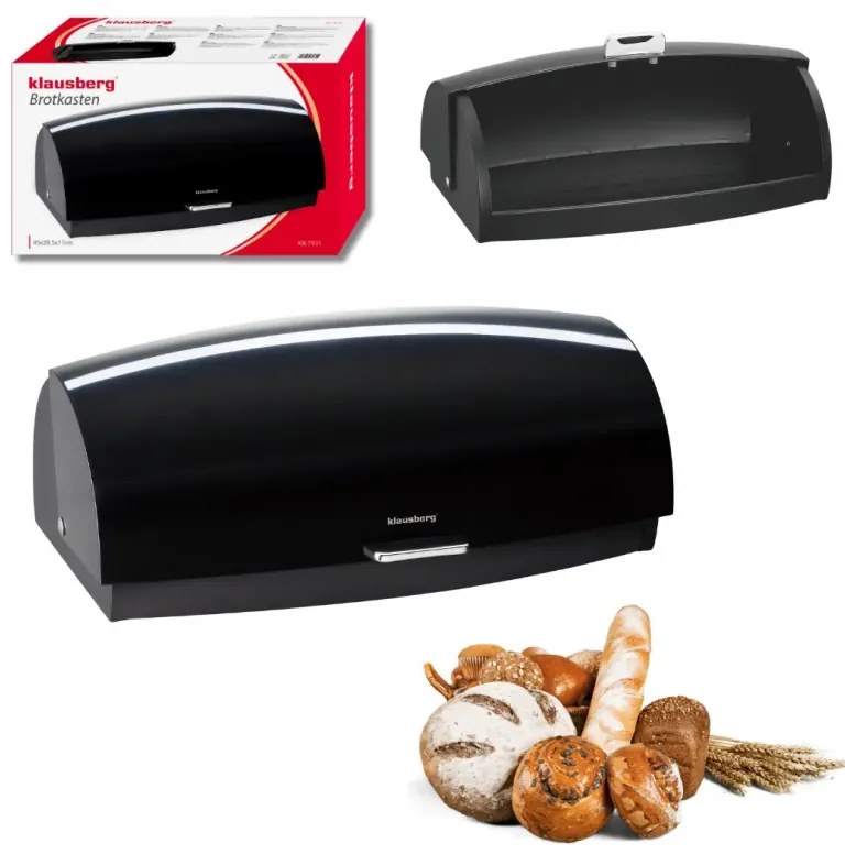 Cutie pentru paine Klausberg KB 7931, 45 cm, Maner ergonomic, Metal, Negru