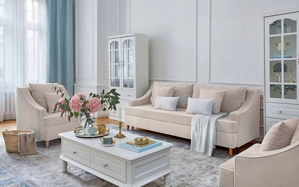 Canapea lemn masiv crem Extensibilă Elizabeth 225x94cm