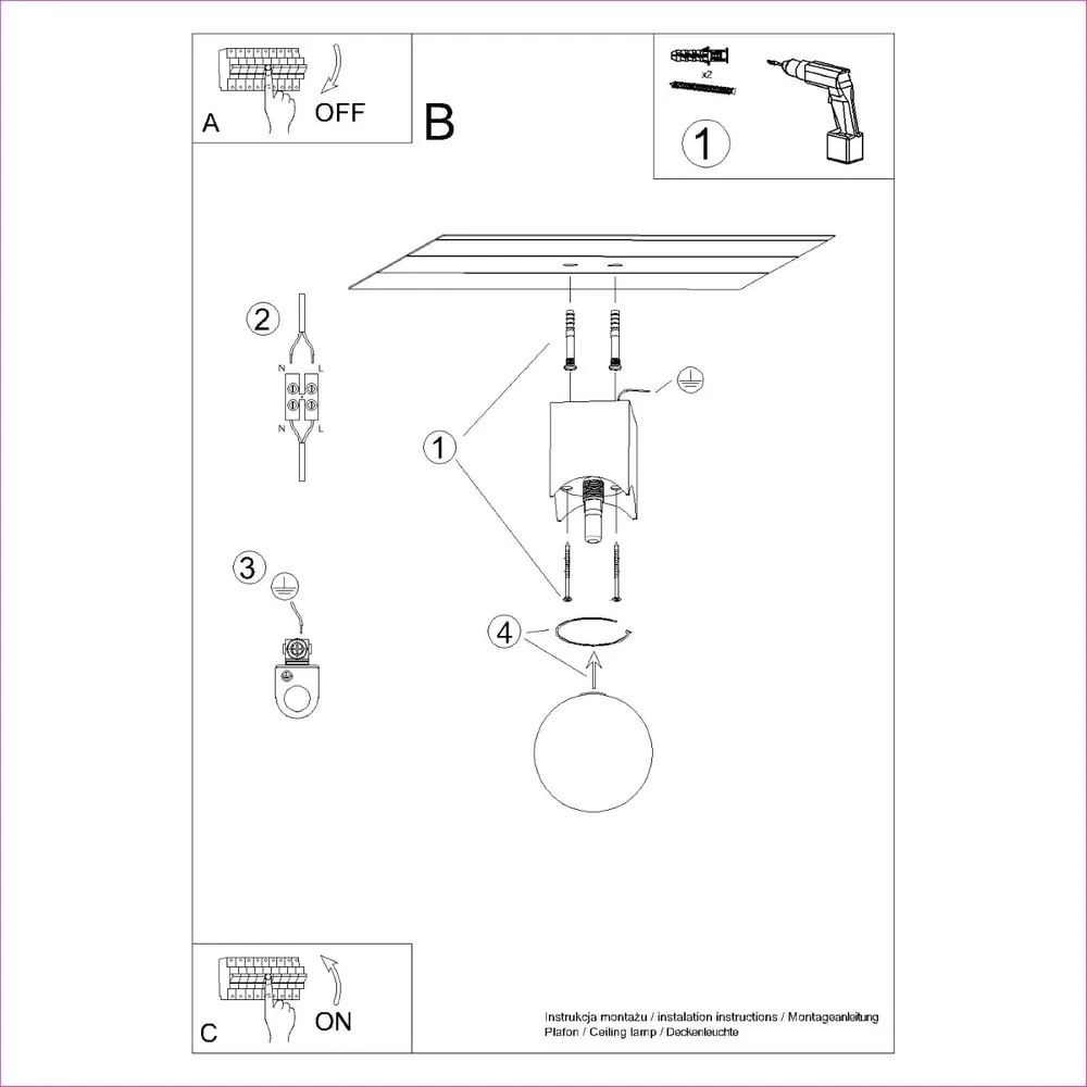 Plafonieră în culoare naturală cu abajur din sticlă 12x12 cm Rayer – Sollux