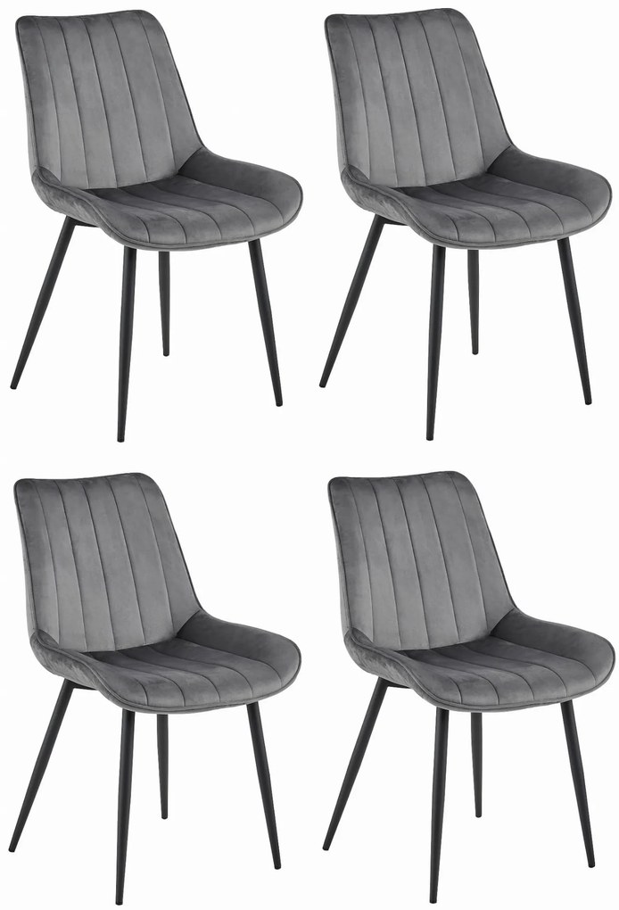 Set 4 Scaune Bucatarie/Dining Kliss Gri Inchis Catifea