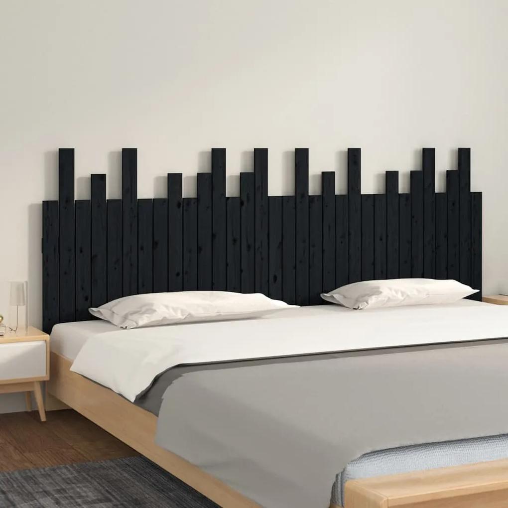 824782 vidaXL Tăblie de pat pentru perete, negru, 204x3x80 cm, lemn masiv pin