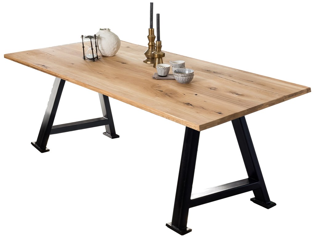 Masa dreptunghiulara cu blat din lemn de stejar Tables&amp;Co 240x100x75 cm maro/negru