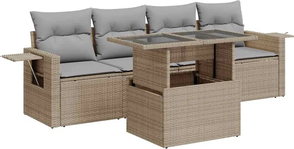 vidaXL Set canapele de grădină cu perne, 5 piese, bej, poliratan